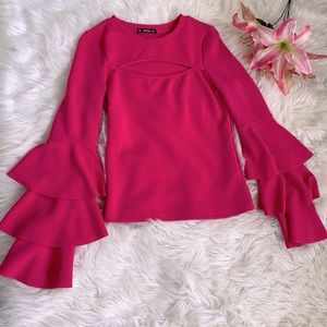 Long sleeves hot pink blouse